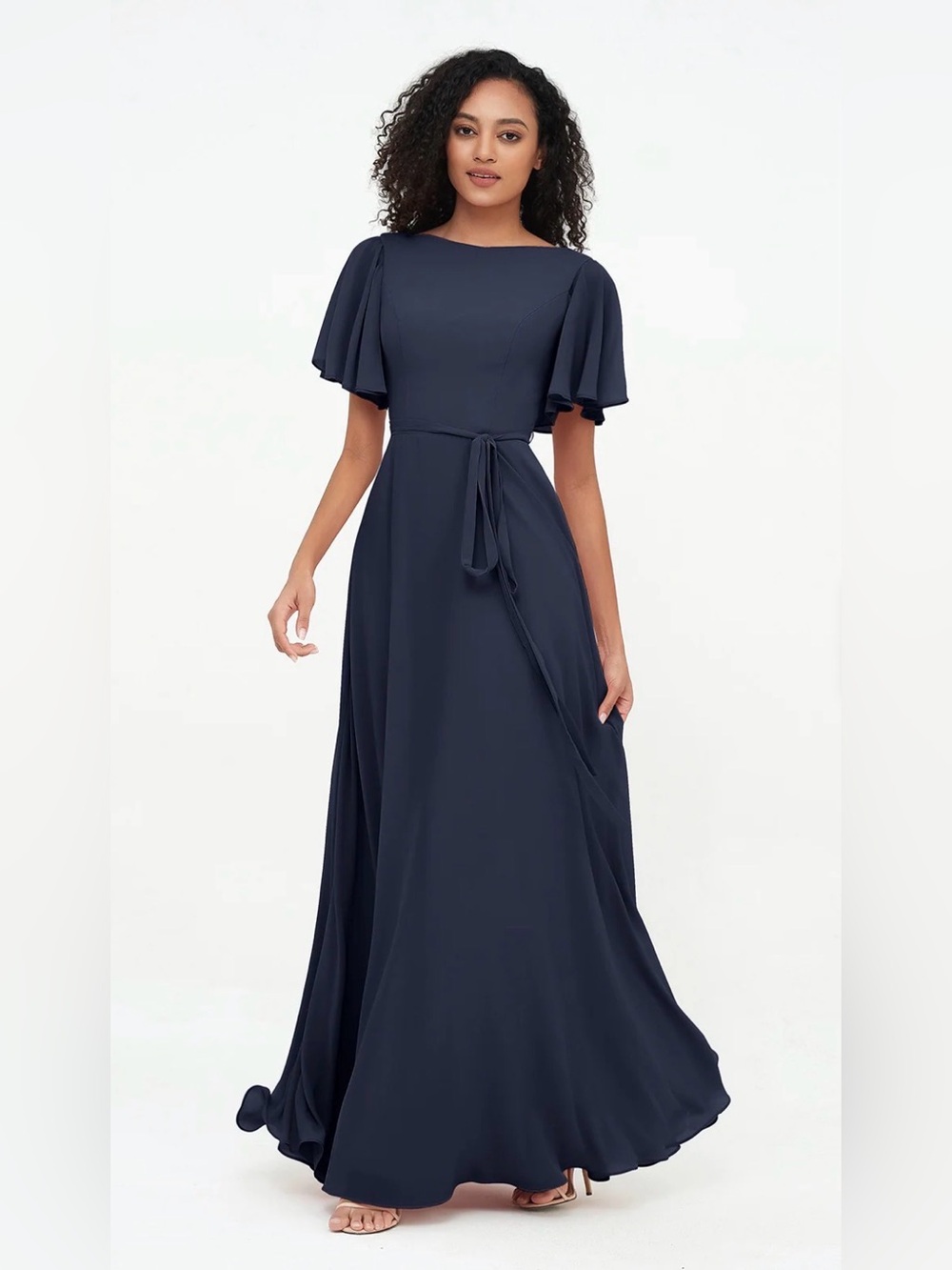 Babaroni Navy Chiffon Flutter Sleeve Formal Bridesmaid Dress Women’s 4